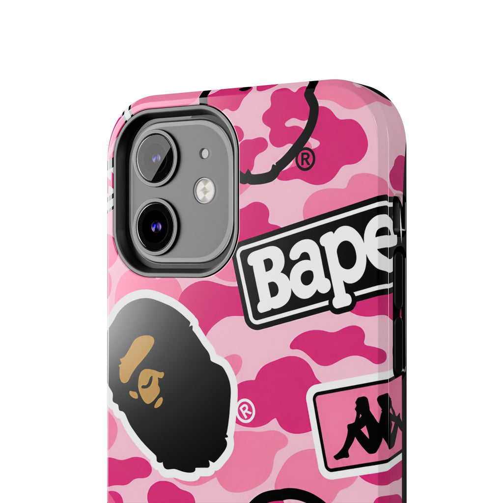 Pink Sticker Bape Print Phone Case