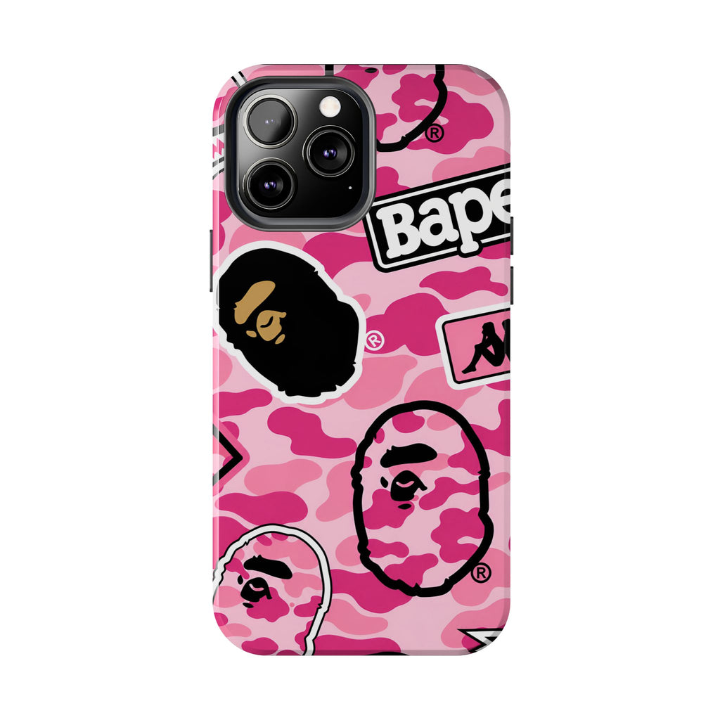 Pink Sticker Bape Print Phone Case