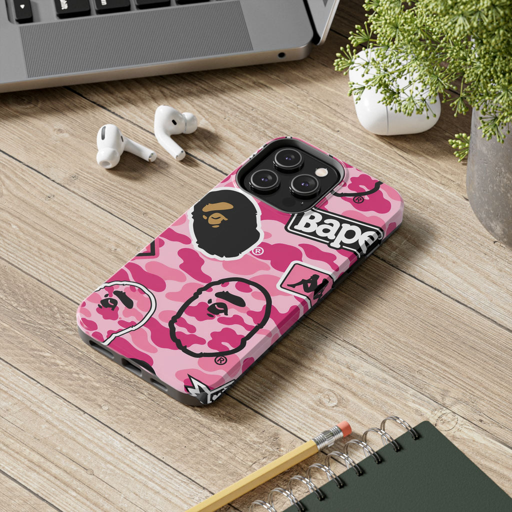 Pink Sticker Bape Print Phone Case