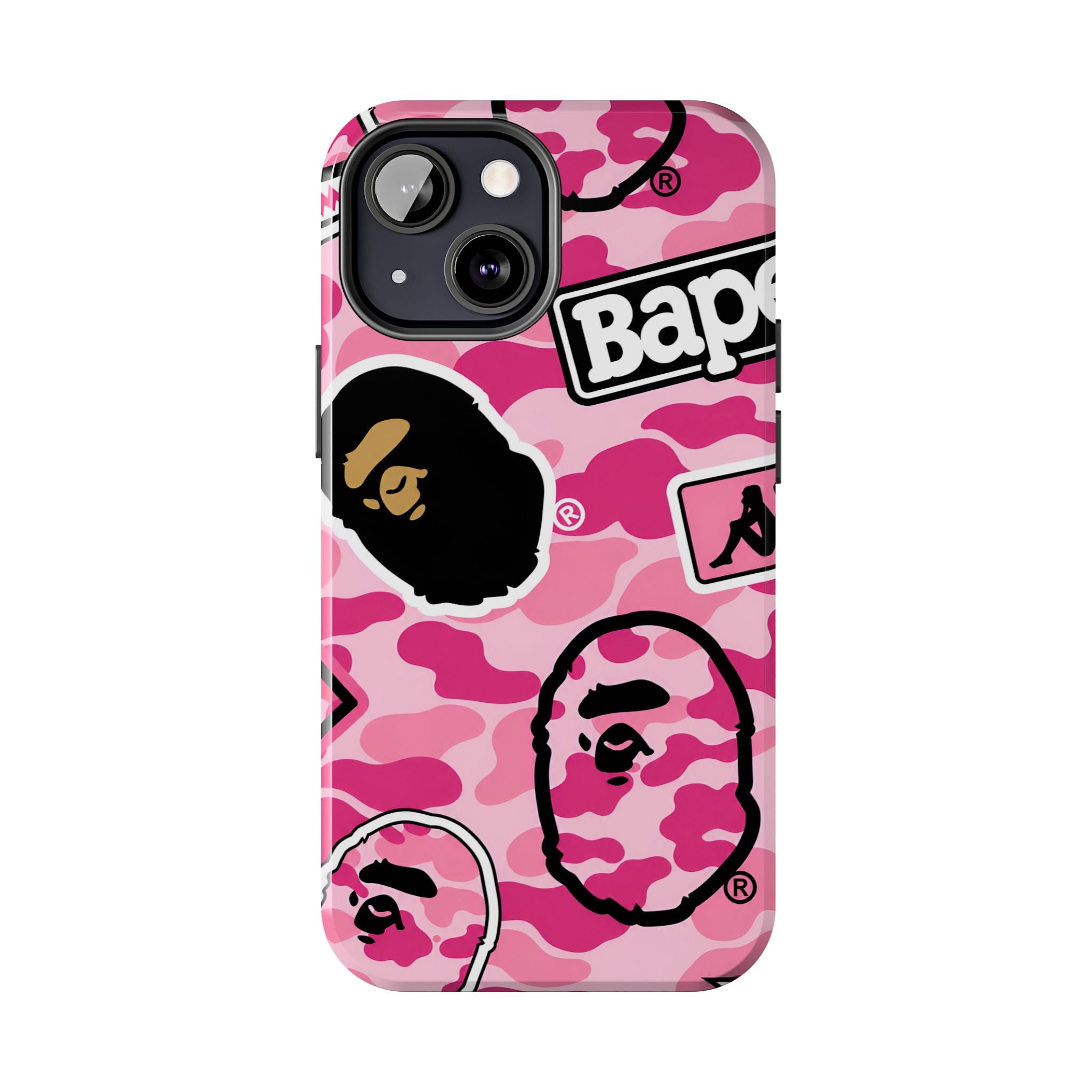 Pink Sticker Bape Print Phone Case