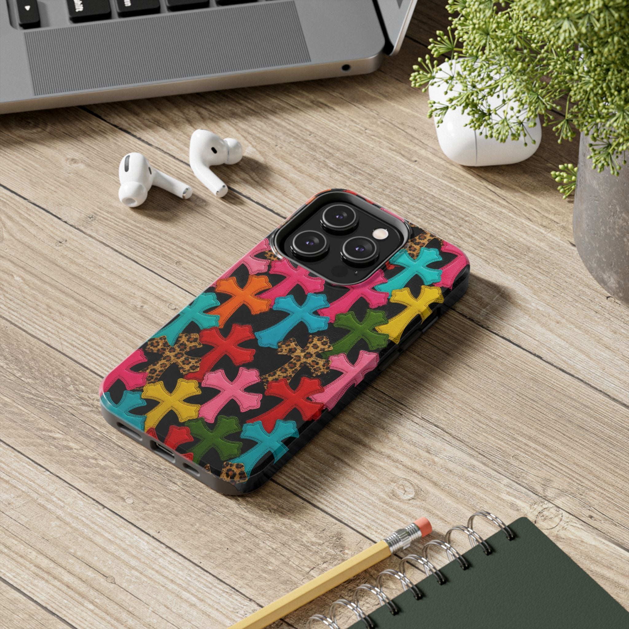 Chrome Hearts Multicolor Leather Printed Phone Case