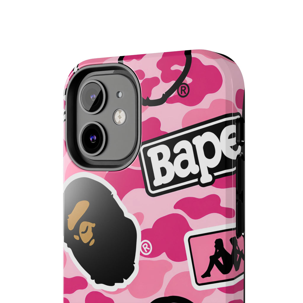 Pink Sticker Bape Print Phone Case