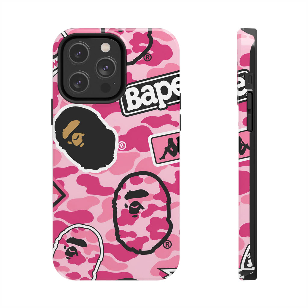 Pink Sticker Bape Print Phone Case