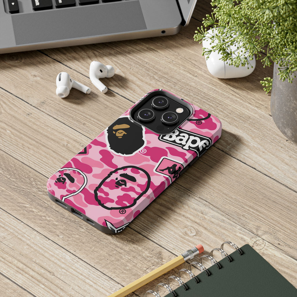 Pink Sticker Bape Print Phone Case