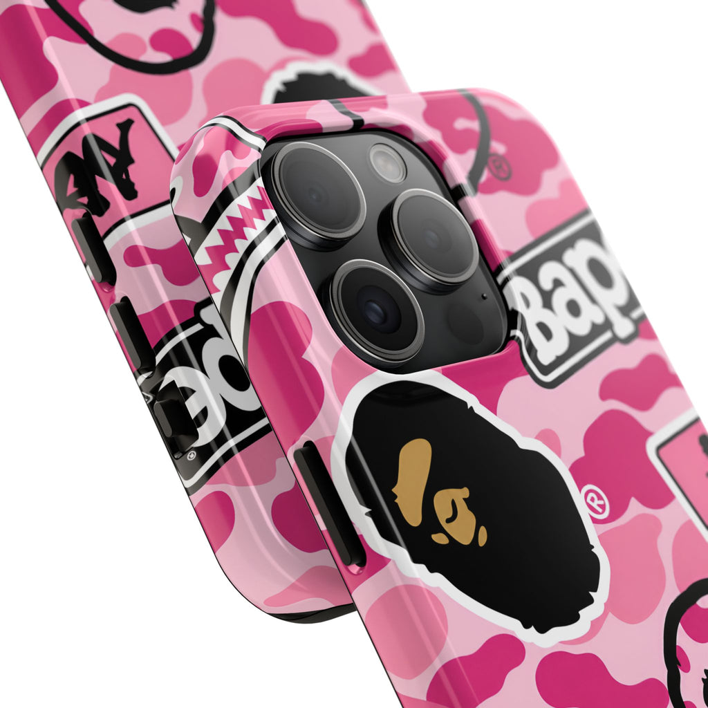 Pink Sticker Bape Print Phone Case