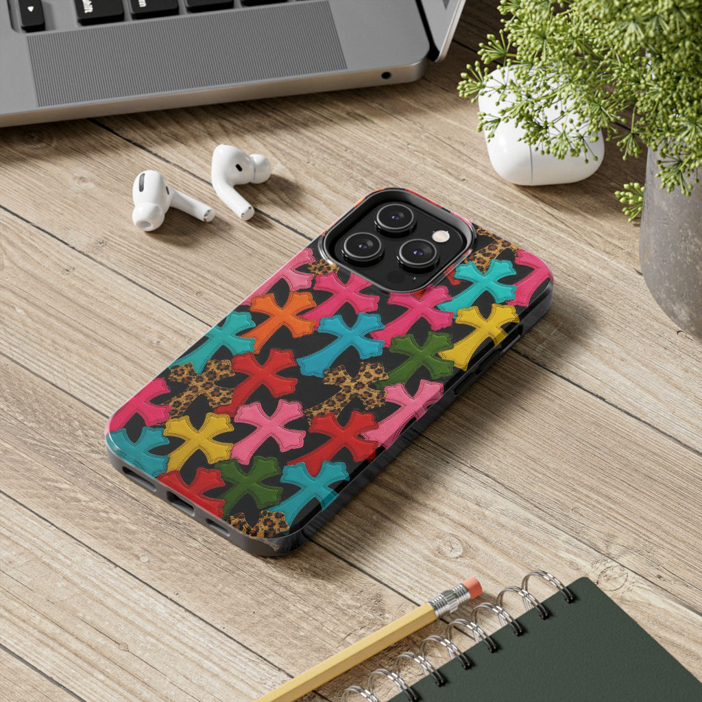 Chrome Hearts Multicolor Leather Printed Phone Case