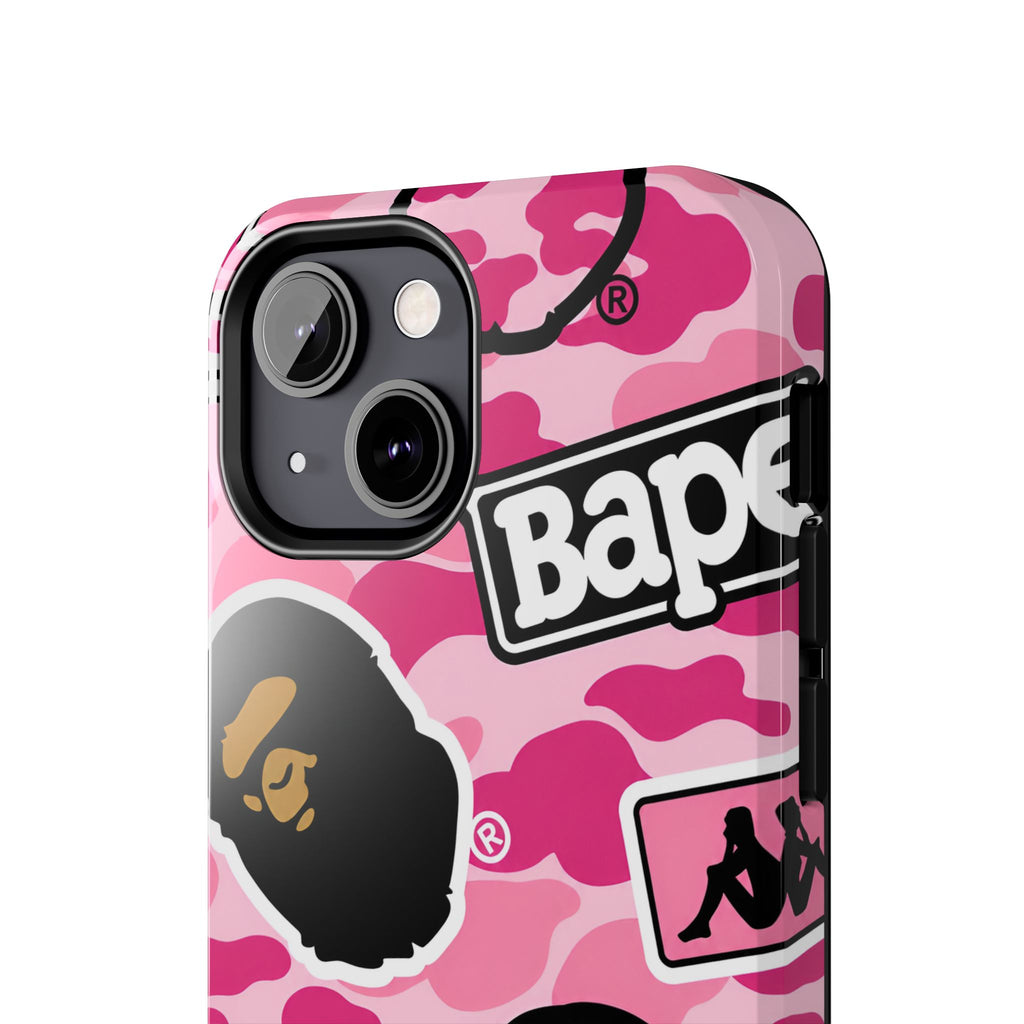 Pink Sticker Bape Print Phone Case