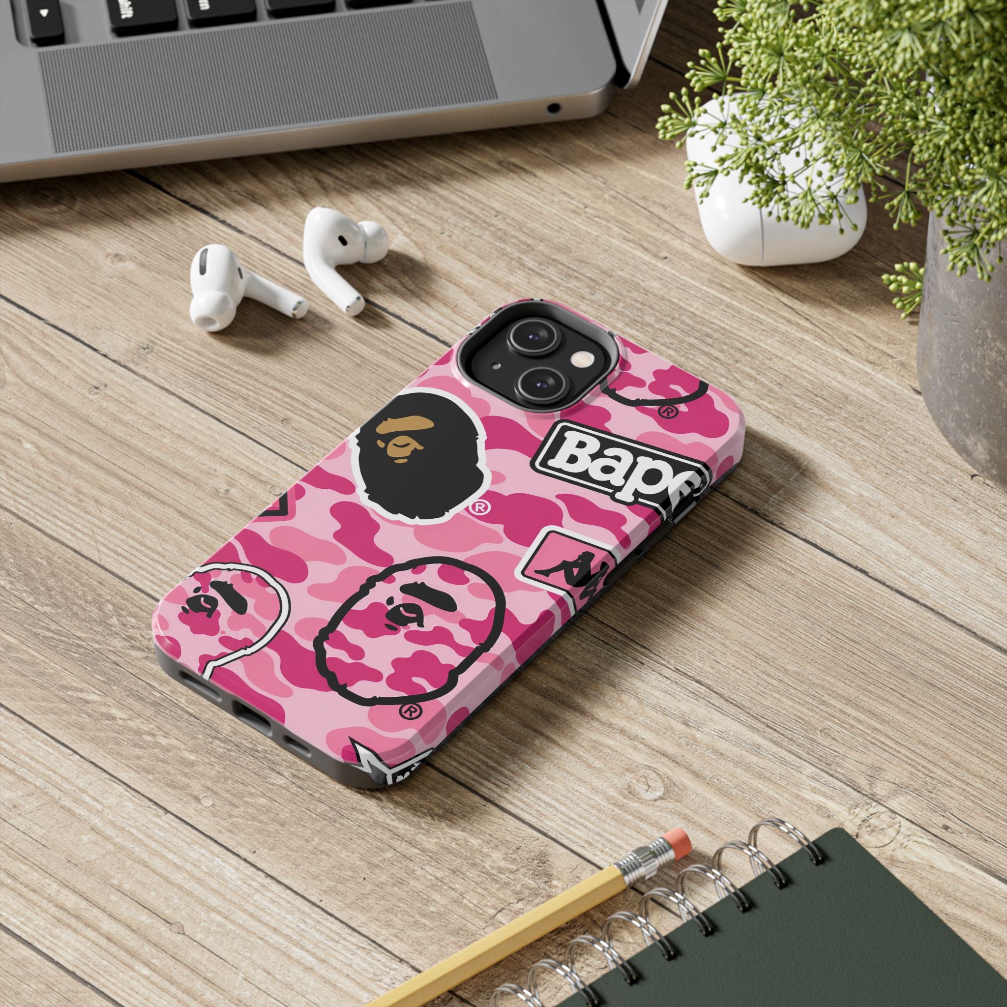 Pink Sticker Bape Print Phone Case