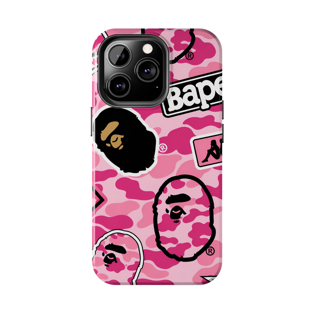 Pink Sticker Bape Print Phone Case